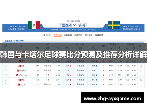 韩国与卡塔尔足球赛比分预测及推荐分析详解